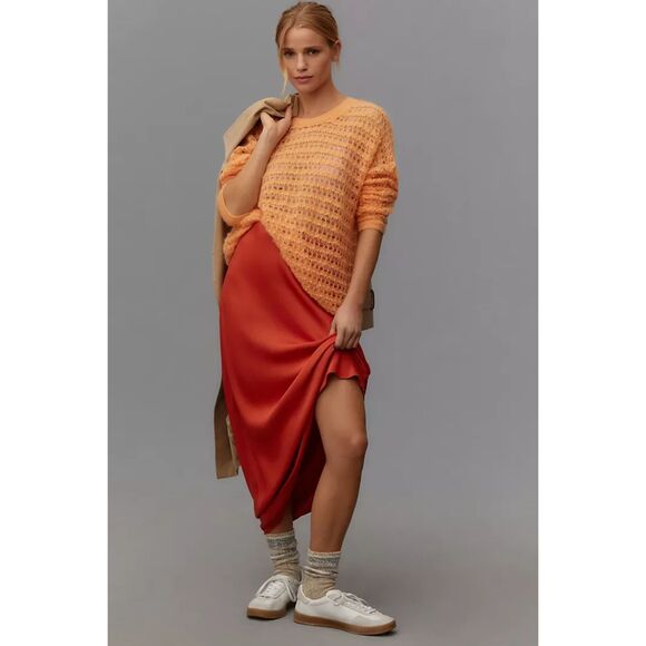 Anthropologie Pilcro Open-Stitch Pullover Sweater Size S Orange New - Picture 1 of 6